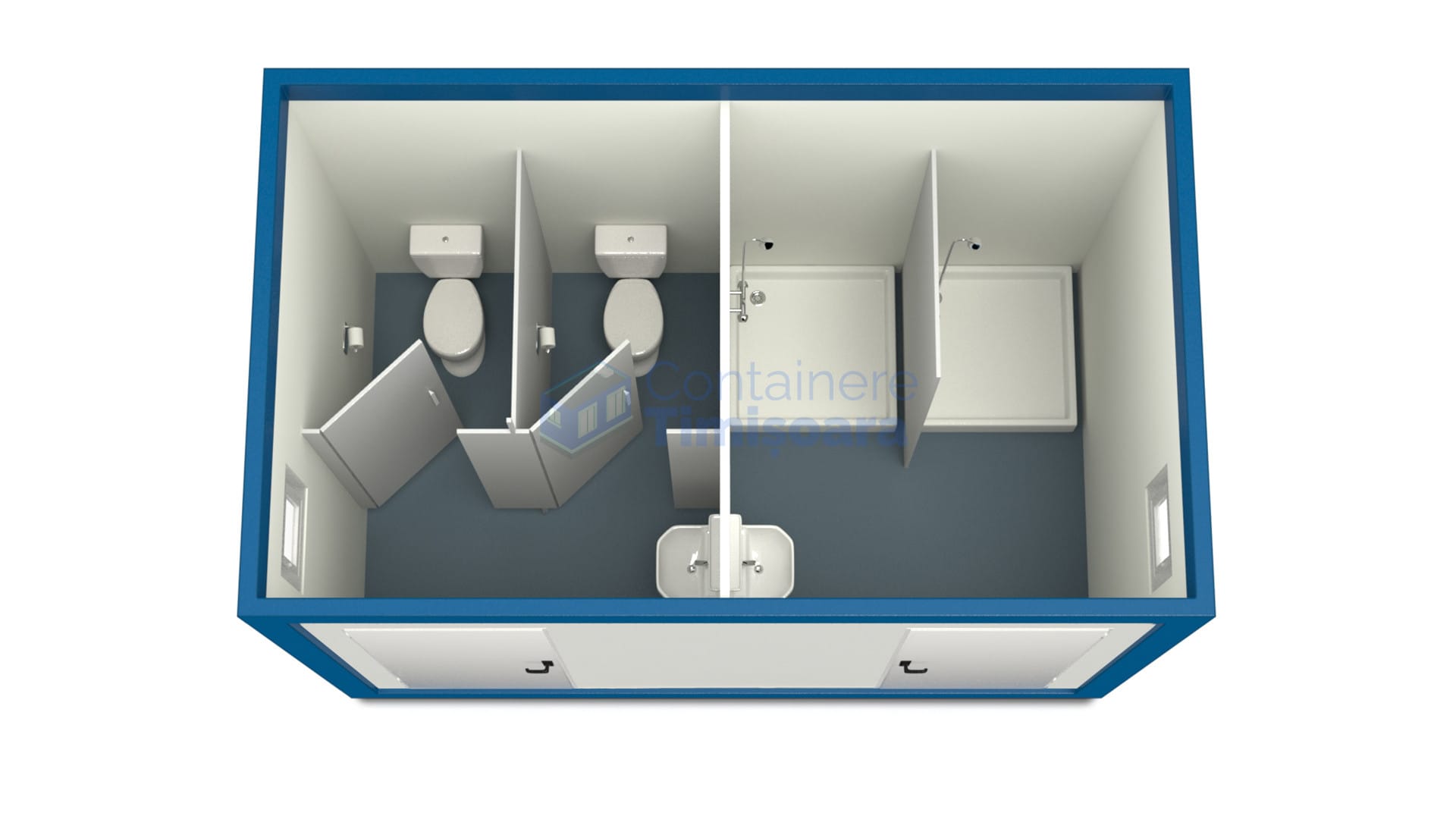 container sanitar timisoara 4metri 2dusuri 2wc albastru