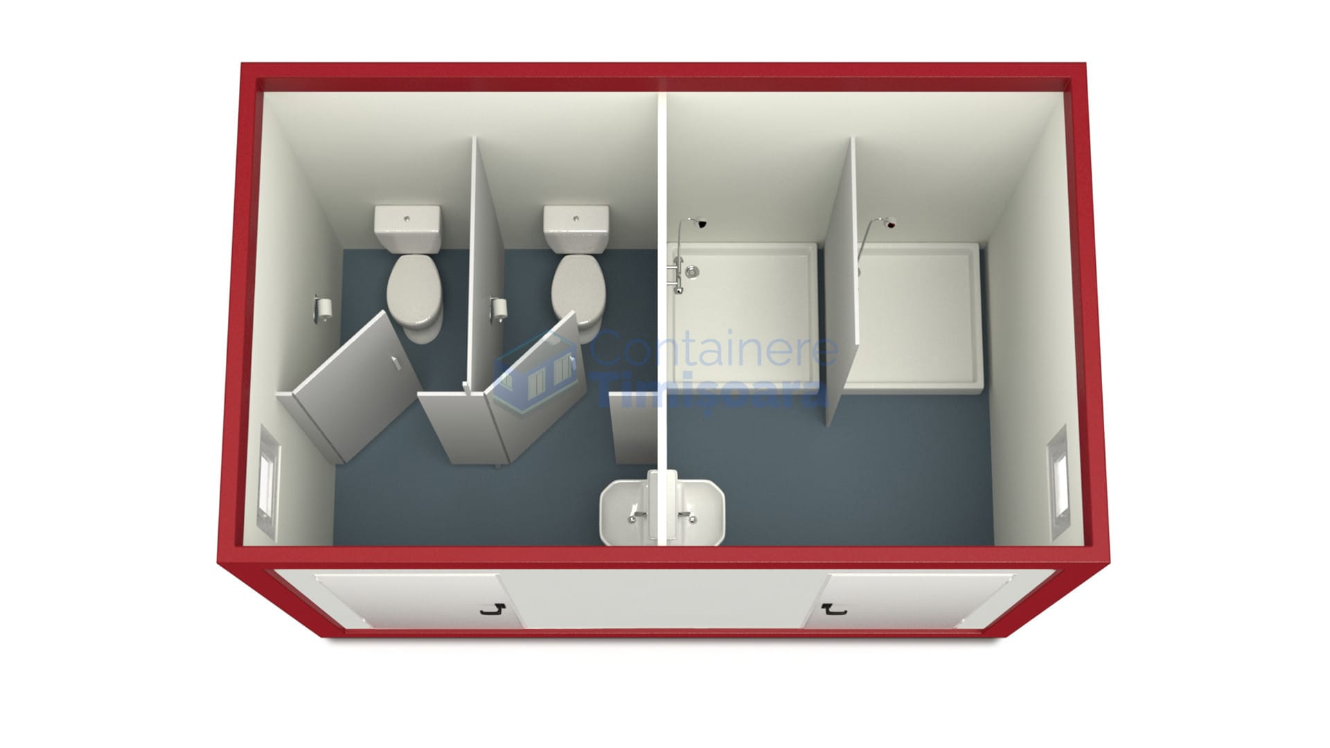 container sanitar timisoara 4metri 2dusuri 2wc rosu