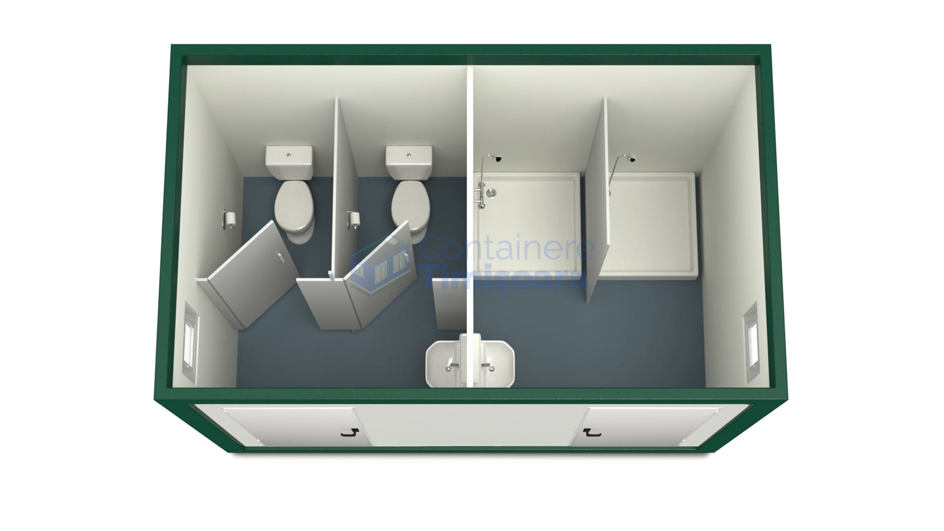 container sanitar timisoara 4metri 2dusuri 2wc verde